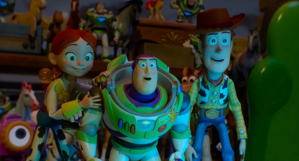Illustration of Jessie, Buzz Lightyear, and Woody from Toy Story 5.