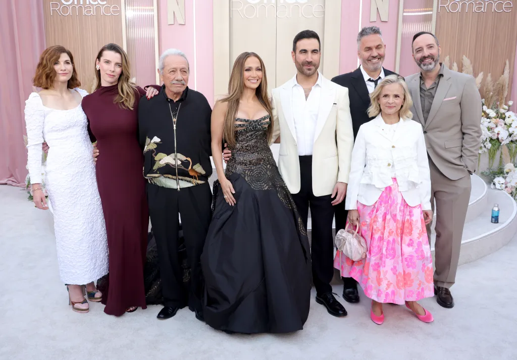 Jodie Whittaker, Betty Gilpin, Edward James Olmos, Jennifer Lopez, Brett Goldstein, Ol Parker, Amy Sedaris and Tony Hale attend the world premiere of Netflix's 