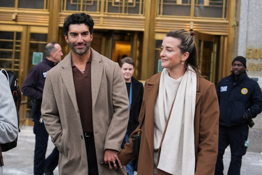 Justin Baldoni and Emily Baldoni arriving at court.