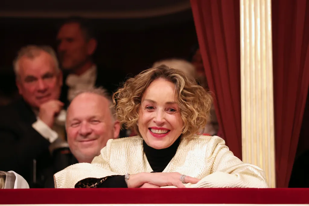 Sharon Stone smiling at the 68th Vienna Opera Ball.
