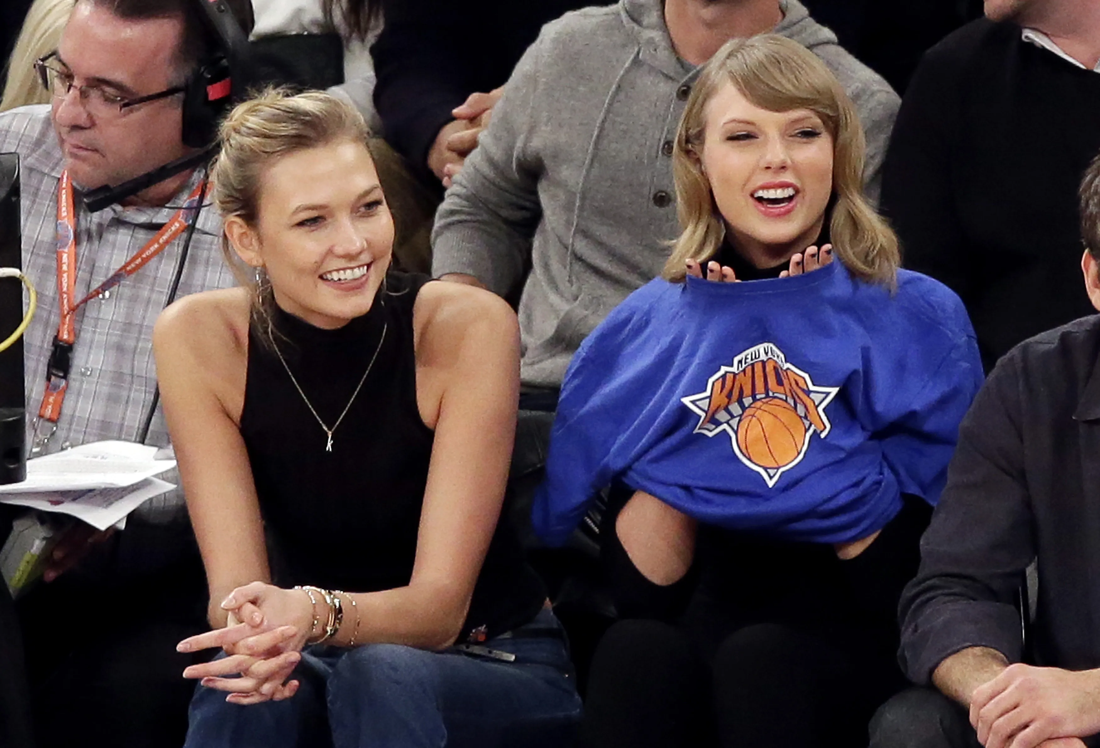 Karlie Kloss and Taylor Swift watching the New York Knicks play the Chicago Bulls.