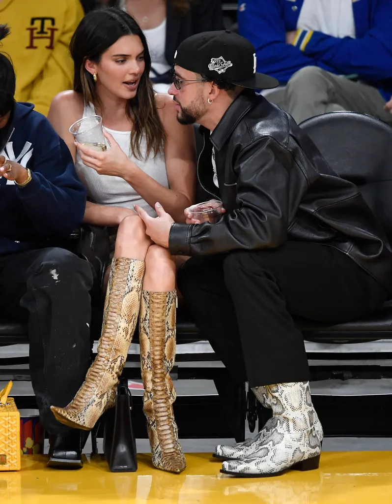 Kendall Jenner and Bad Bunny at the Lakers vs. Warriors game.
