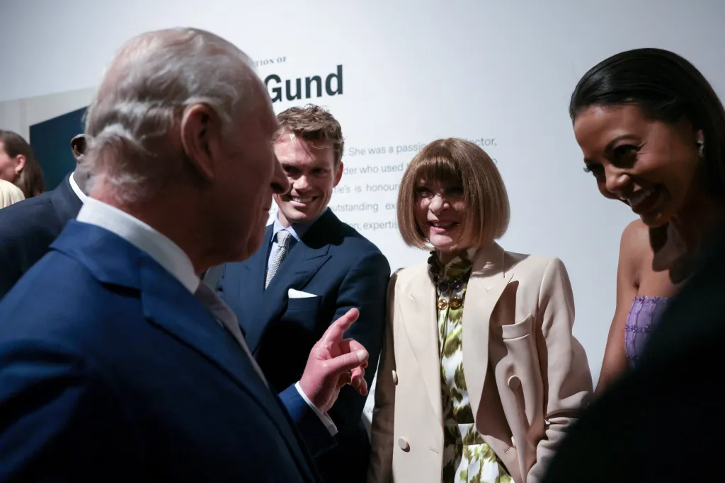 King Charles talks with Anna Wintour and Emma Thynn, Marchioness of Bath.