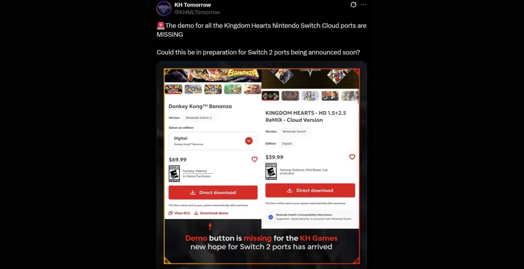 Kingdom Hearts Switch Demos Removed