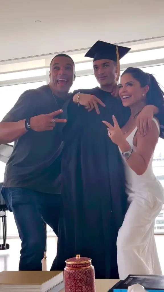 Lauren Sanchez, her son Nikko, and ex-husband Tony Gonzalez celebrate Nikko's graduation.