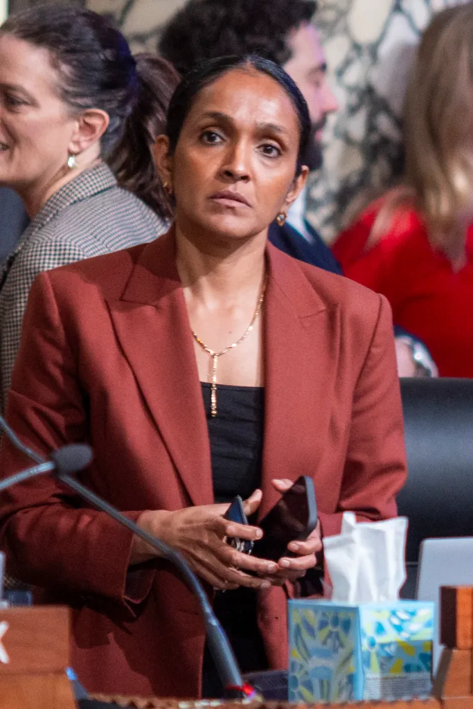 Los Angeles City Council member Nithya Raman attends a City Council meeting.