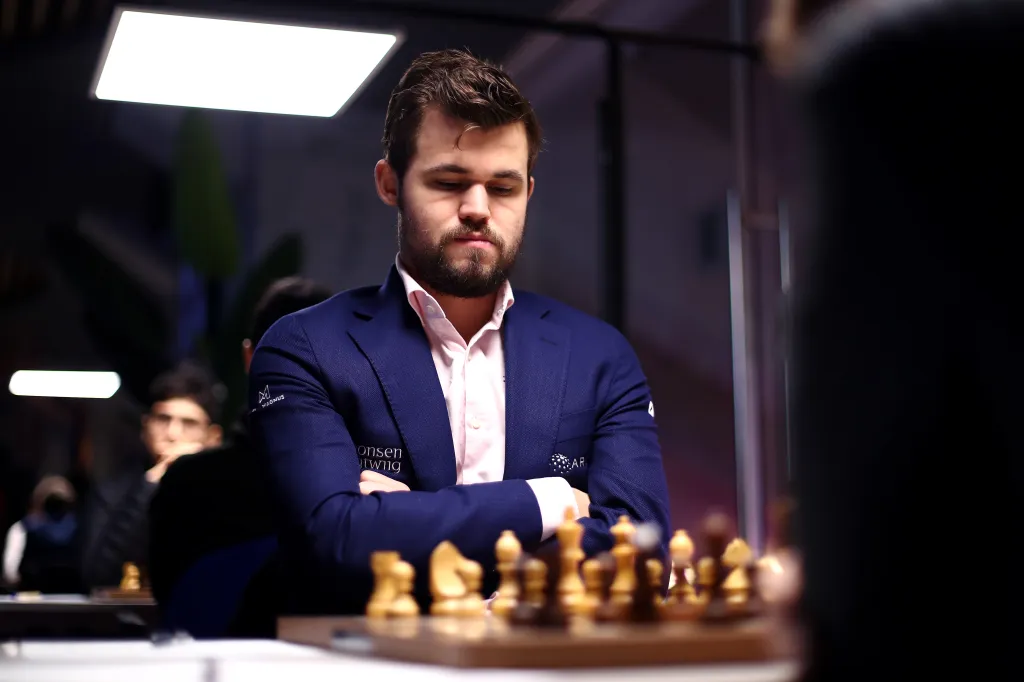 Magnus Carlsen competing at the 82nd Tata Steel Chess Tournament.