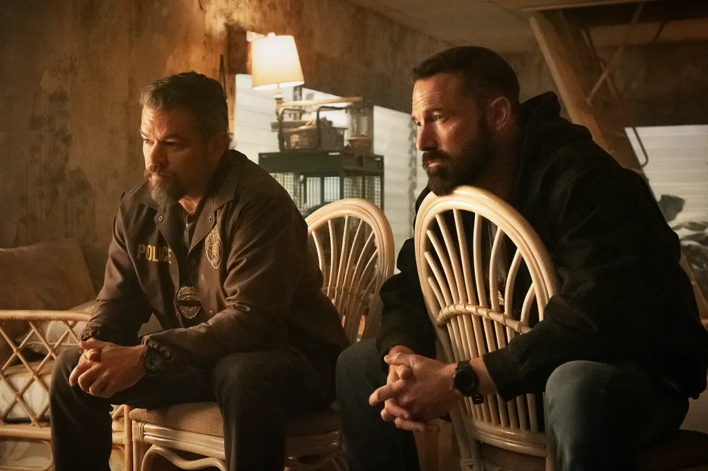 Matt Damon as Lieutenant Dane Dumars and Ben Affleck as Det Sergeant JD Byrne in RIP.