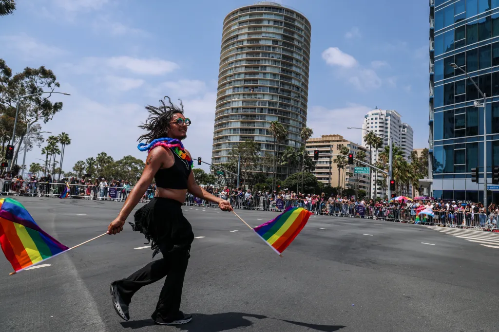 Max Arvin celebrates with LA CADA at the 43rd Annual Long Beach Pride Parade.