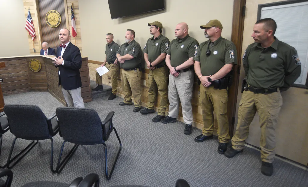 Members of the Cohutta Police Department during a town hall meeting on April 30, 2026.