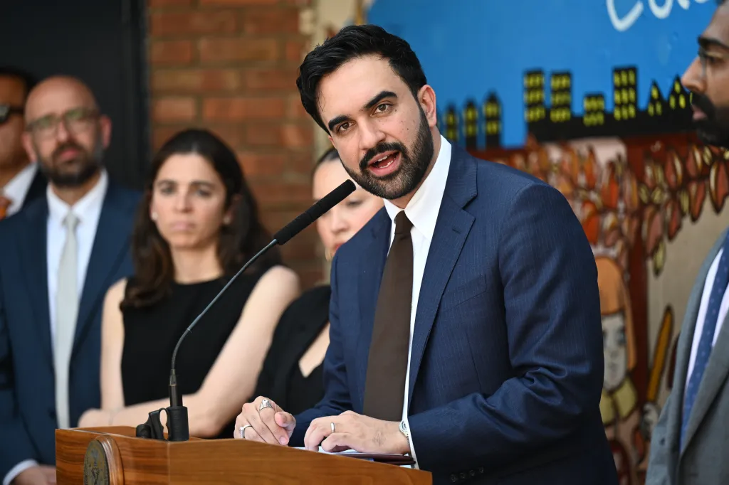 Mayor Zohran Mamdani speaks at a press conference regarding a child care announcement.