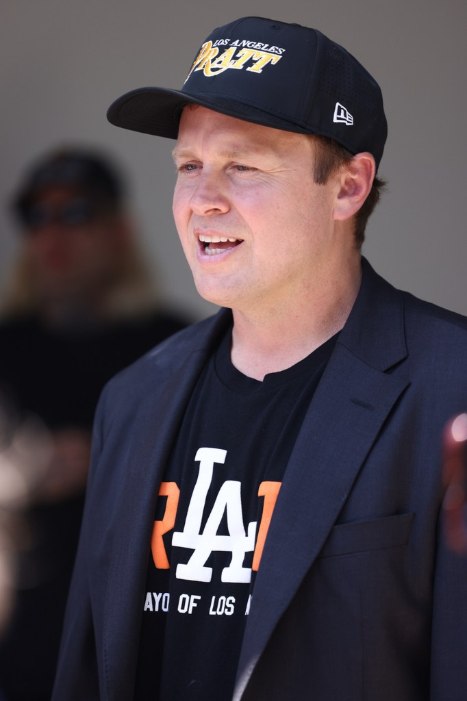 Spencer Pratt, LA mayoral candidate, speaking at a meet and greet event.