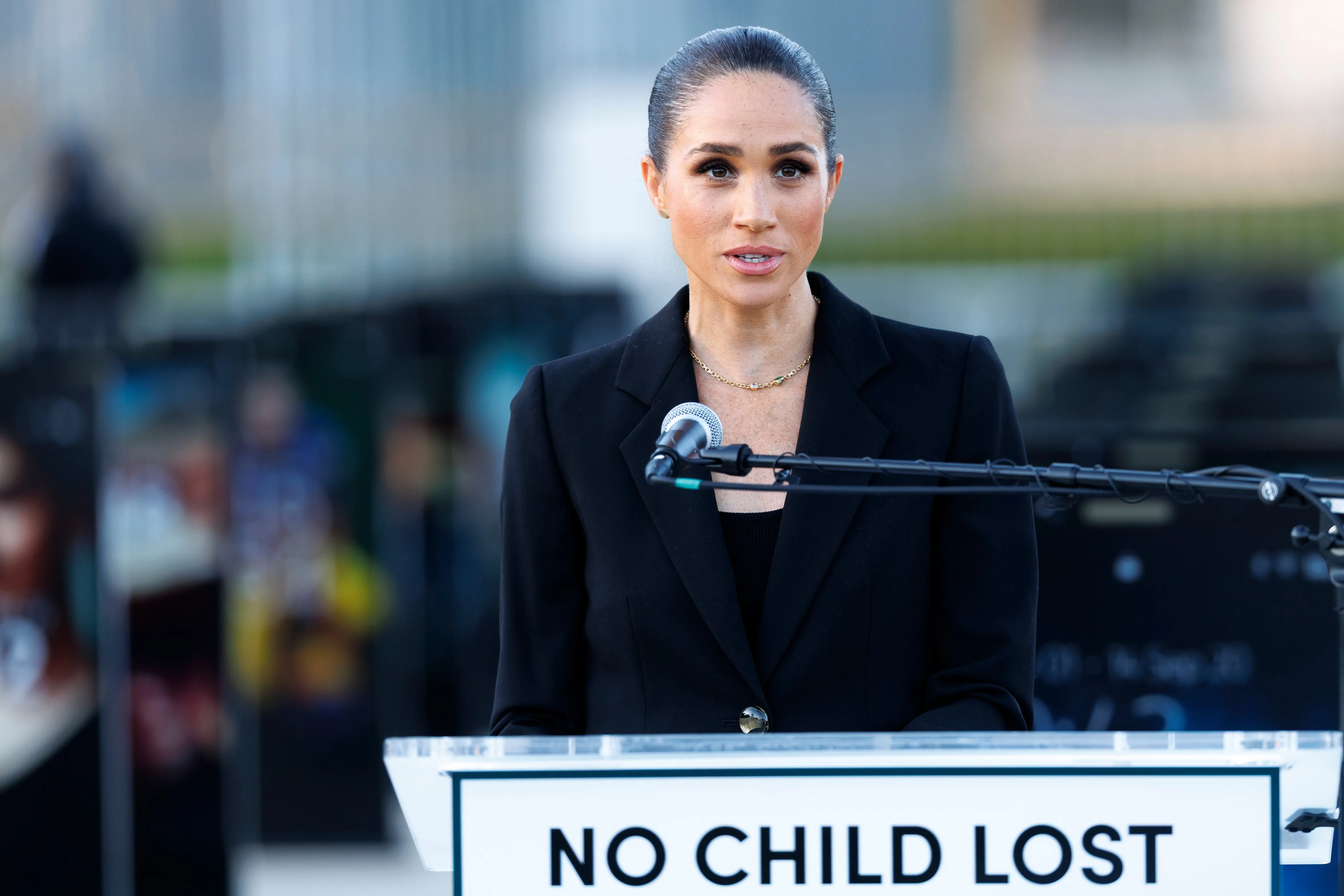 Meghan, the Duchess of Sussex, speaks at an exhibition about protecting children from online abuse.