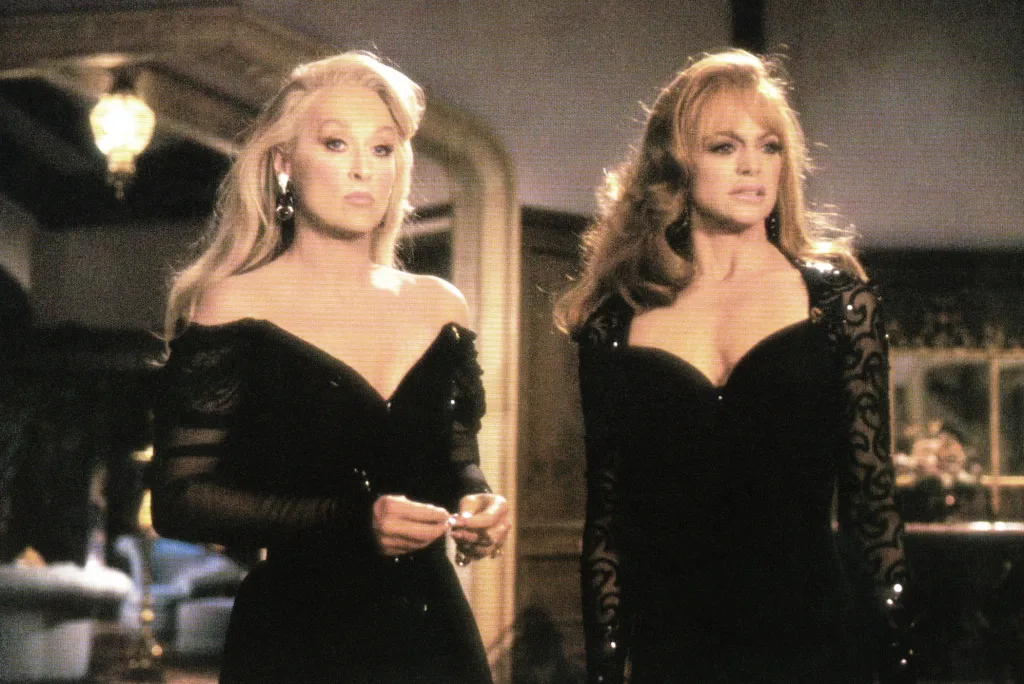 Meryl Streep and Goldie Hawn in black dresses from the movie Death Becomes Her.