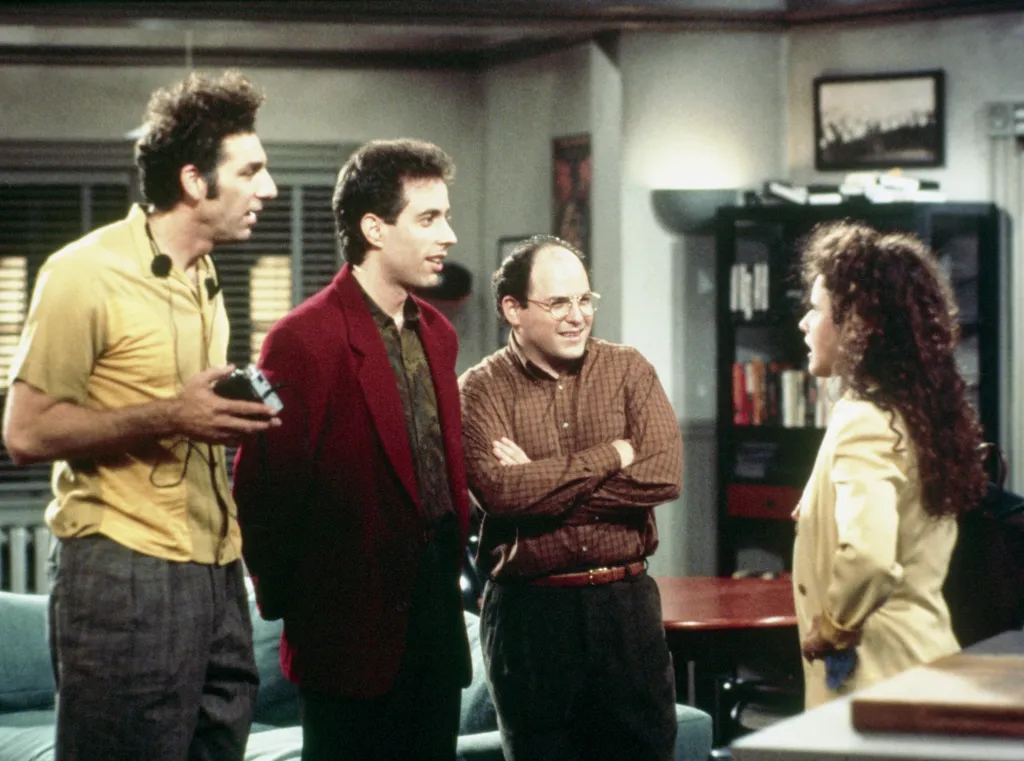 Cast of Seinfeld: Michael Richards, Jerry Seinfeld, Jason Alexander, and Julia Louis-Dreyfus.