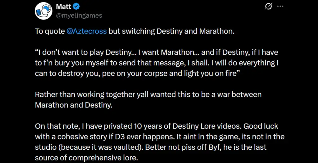 Myelin Games Responds to Aztecross Marathon vs Destiny 2
