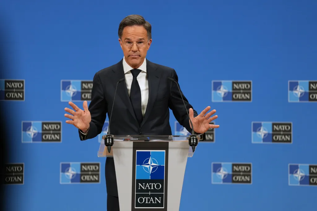 Mark Rutte, NATO Secretary General, speaks at a media conference.