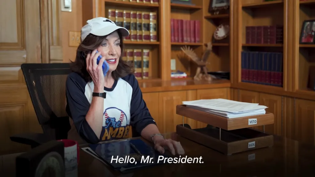 New York Governor Kathy Hochul on a phone call.