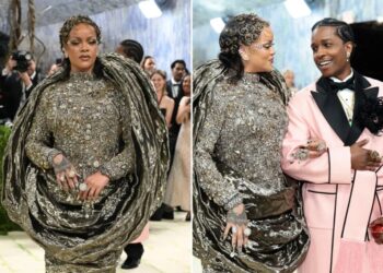 Rihanna returns to Met Gala 2026 fashionably late in a sculptural metallic ensemble alongside A$AP Rocky