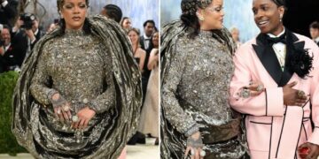 Rihanna returns to Met Gala 2026 fashionably late in a sculptural metallic ensemble alongside A$AP Rocky