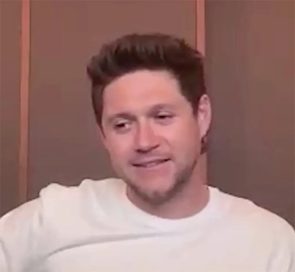 Niall Horan wearing a white T-shirt.