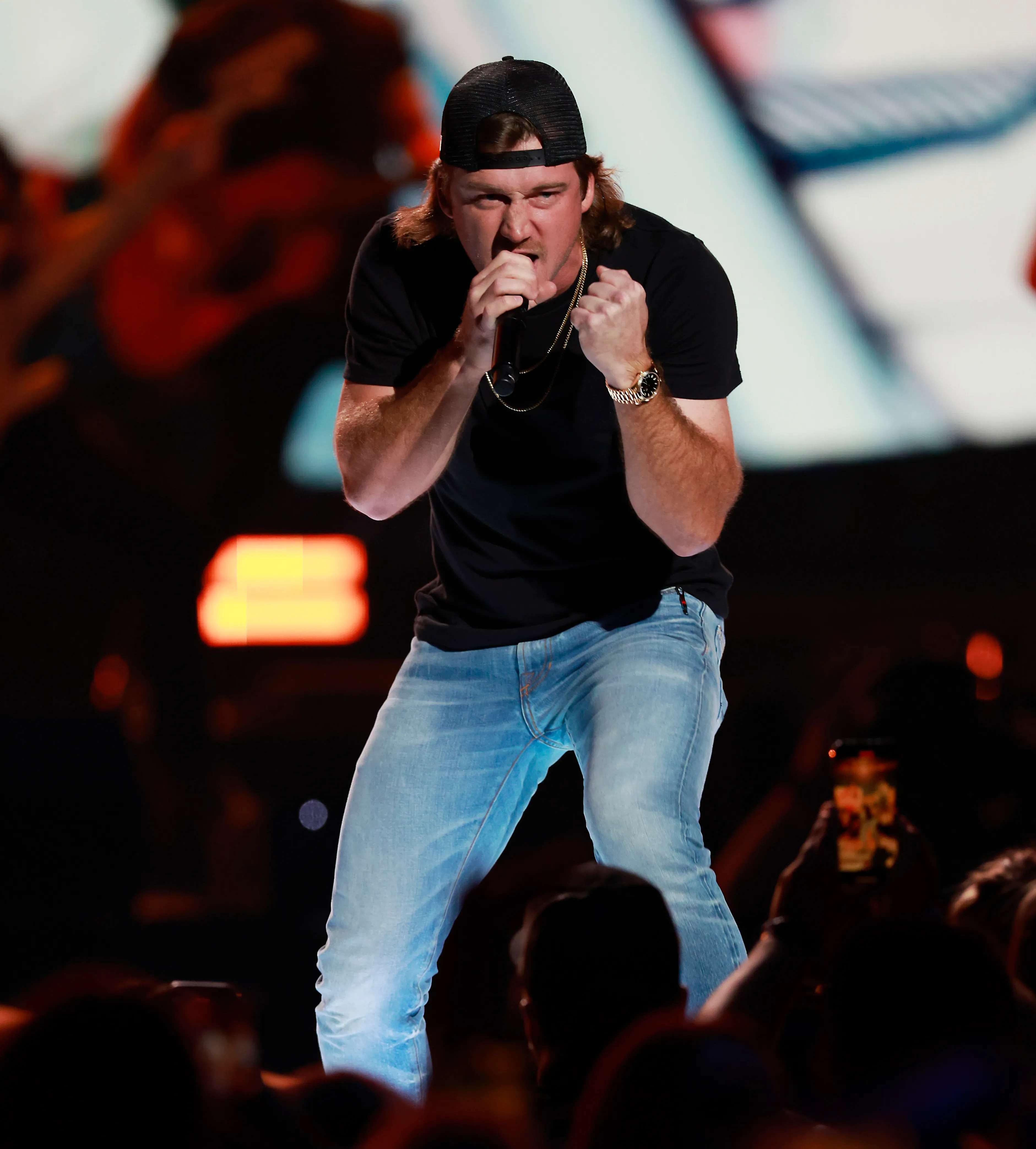 Morgan Wallen performing onstage at the 2022 iHeartRadio Music Festival in Las Vegas.