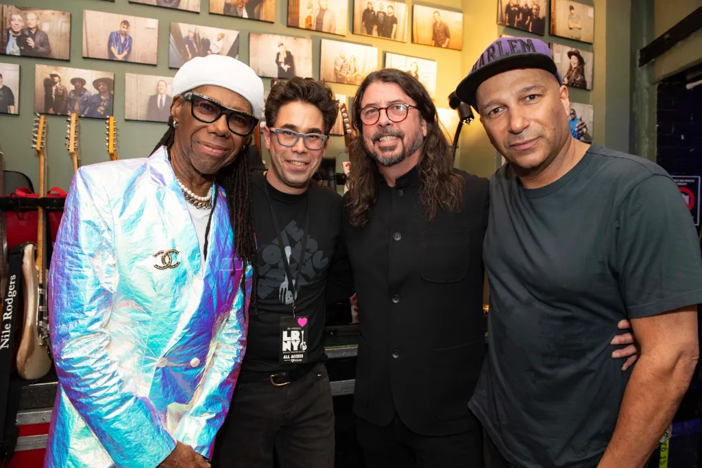 Nile Rodgers, Williamson, Dave Grohl and Tom Morello backstage at Love Rocks.