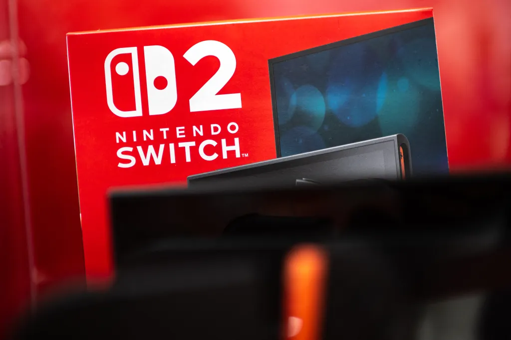 Nintendo Switch products on display in a store.