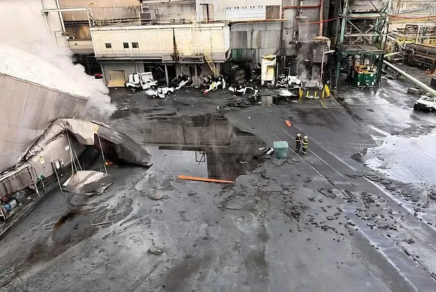 The disaster site at a plant operated by Nippon Dynawave Packaging.