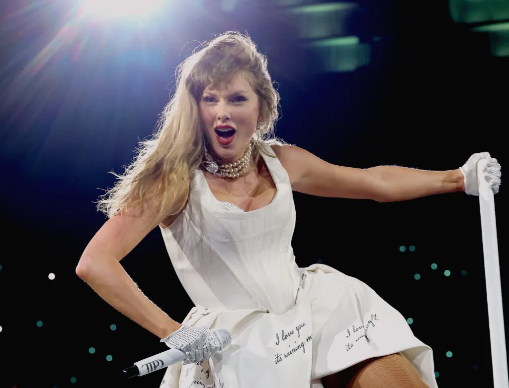 Taylor Swift performing onstage during 