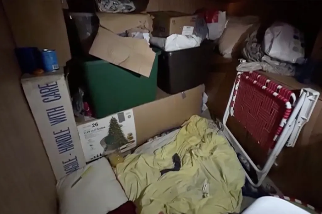 The stranger made his own bed in a basement closet.