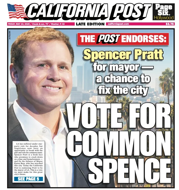 Front page of the California Post endorsing Spencer Pratt for mayor.