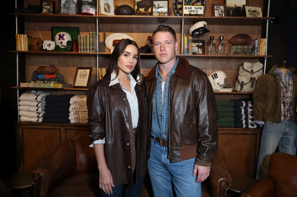 Olivia Culpo and Christian McCaffrey at the Abercrombie & Fitch fashion presentation.