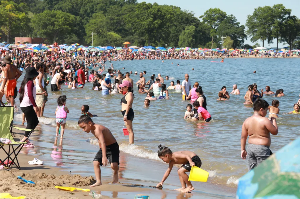 People swimming at Orchard Beach.