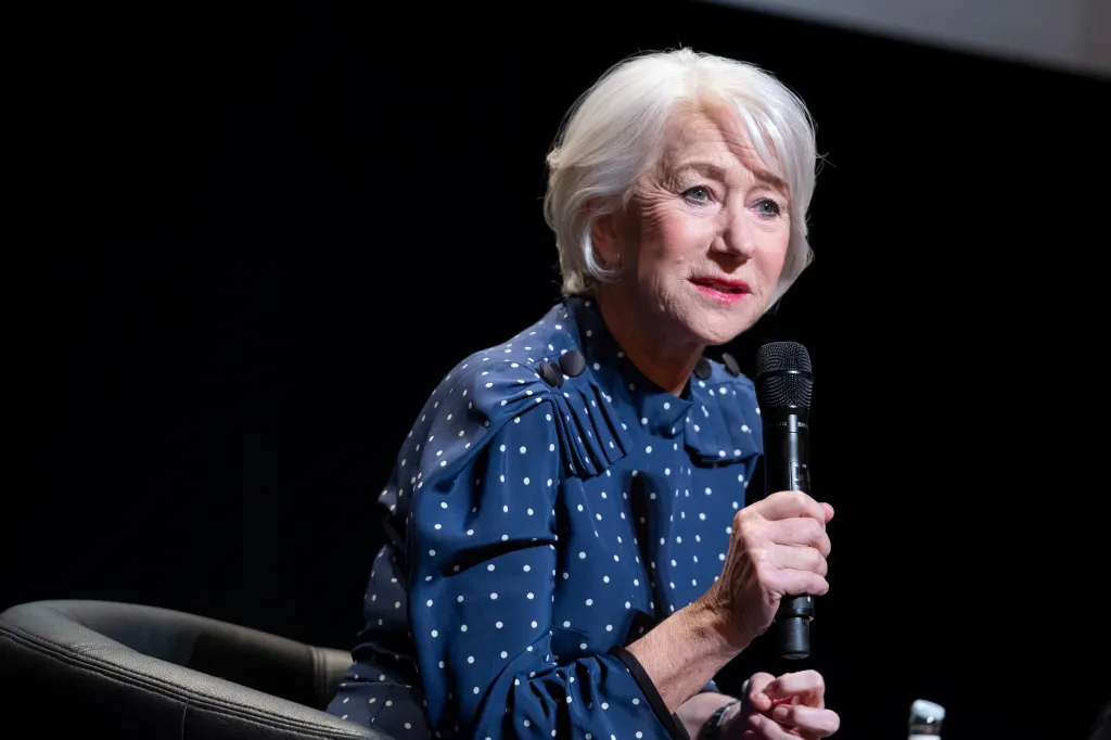 Helen Mirren speaking into a microphone at the Berlinale Talks 2020.