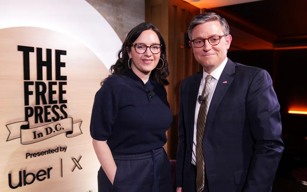 Paramount is denying a report that it is seeking to reduce the scope of Bari Weiss's authority as editor in chief of CBS News. Weiss is seen left with House Speaker Mike Johnson.