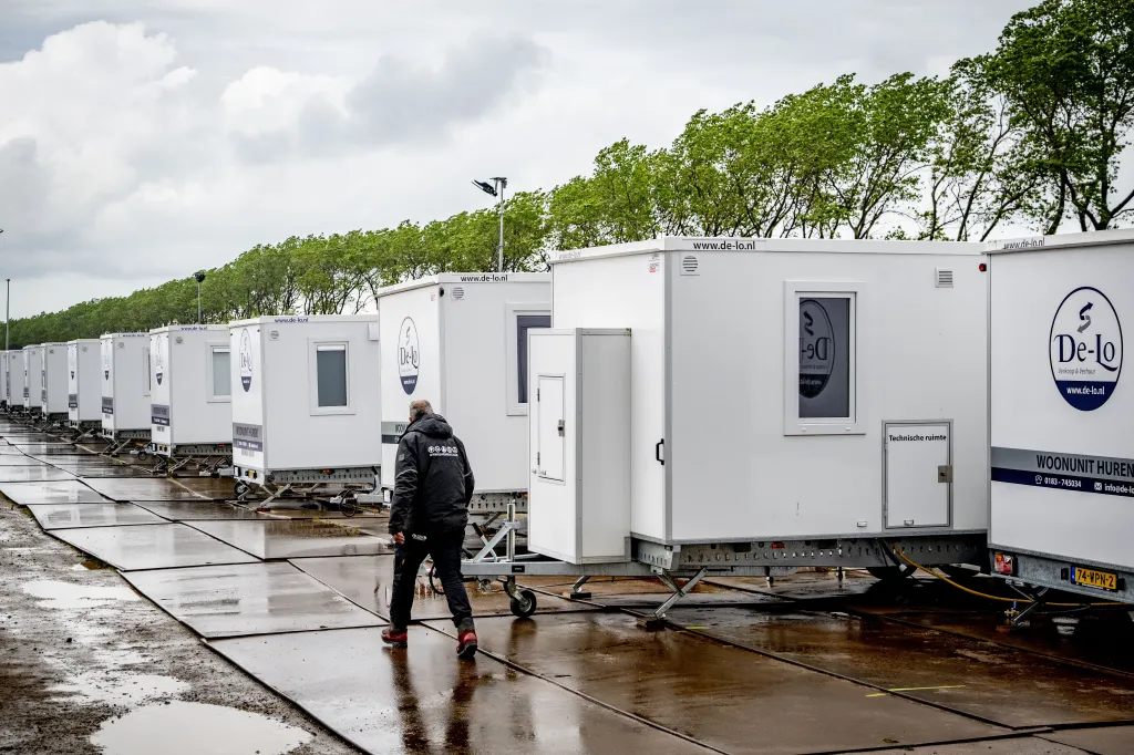 This photograph shows the the port of Rotterdam being prepared for the arrival of the Dutch Hantavirus-hit cruise ship MV Hondius where the ship's crew members will undergo a medical screening in Rotterdam on May 17, 2026.