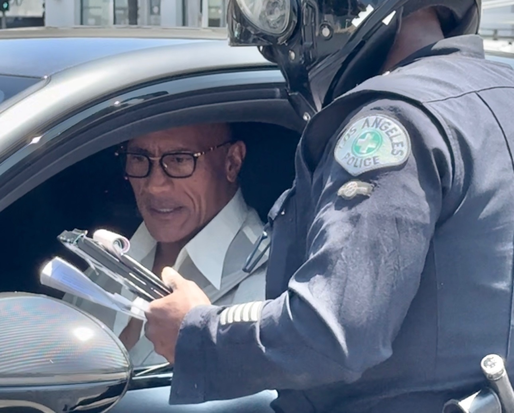 Dwayne Johnson pulled over by a Los Angeles police officer.