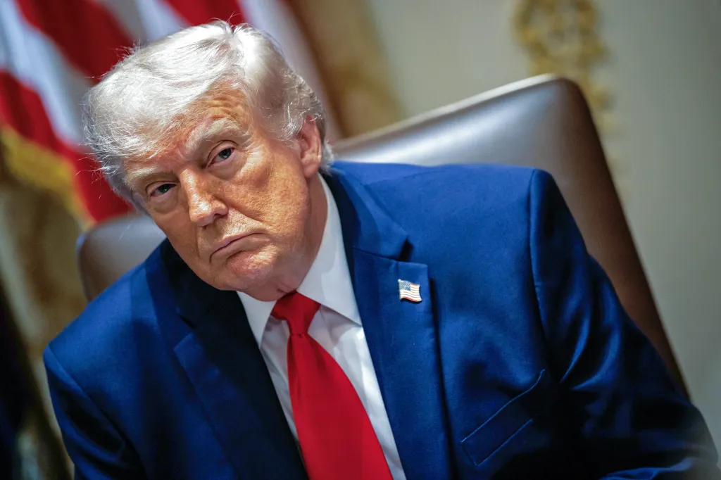 President Donald Trump seated in the Cabinet Room during a meeting at the White House.