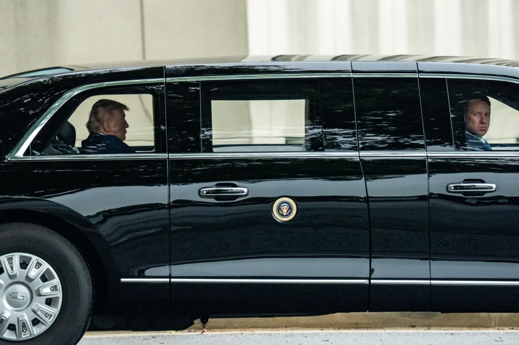President Donald Trump leaves Walter Reed National Military Medical Center after his bi-yearly physical examination on May 26, 2026.