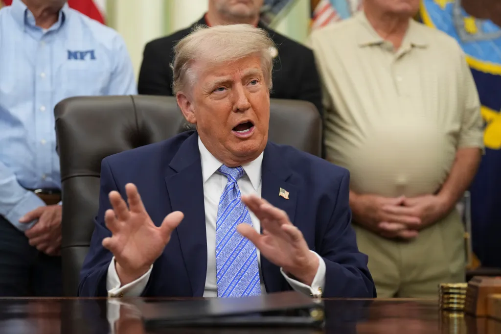 President Donald Trump speaks during an event in the Oval Office of the White House on May 21, 2026.