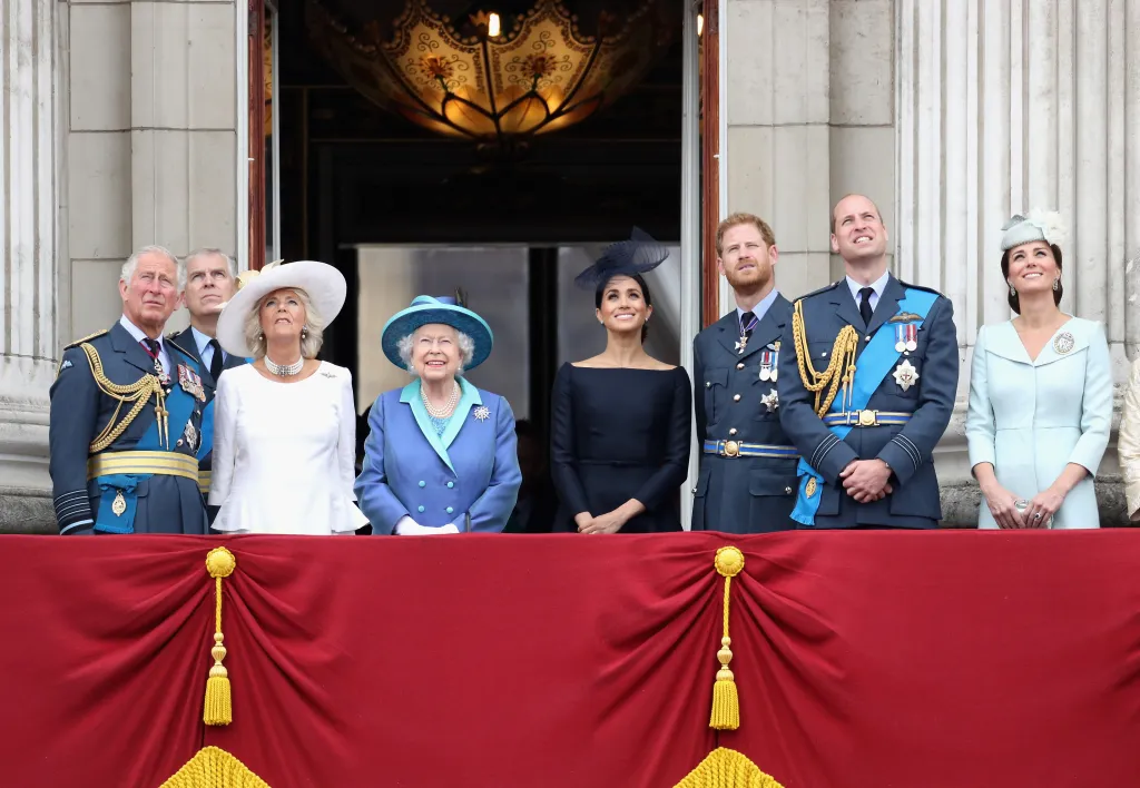 Members of the Royal Family on the Buckingham Palace balcony during the RAF centenary celebrations.