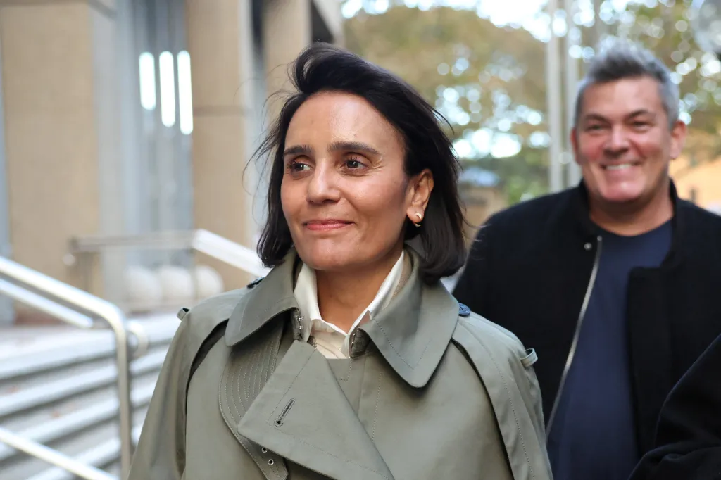 Producer Amanda Ghost leaving court in Sydney.
