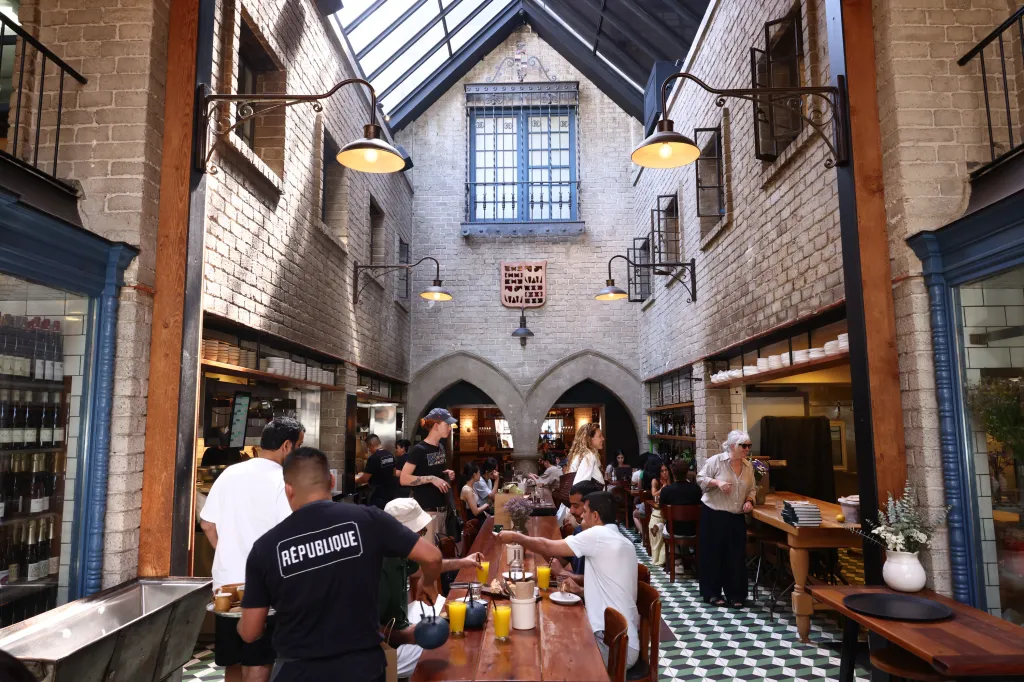 Interior of République, a French-inspired bakery, café, and restaurant.