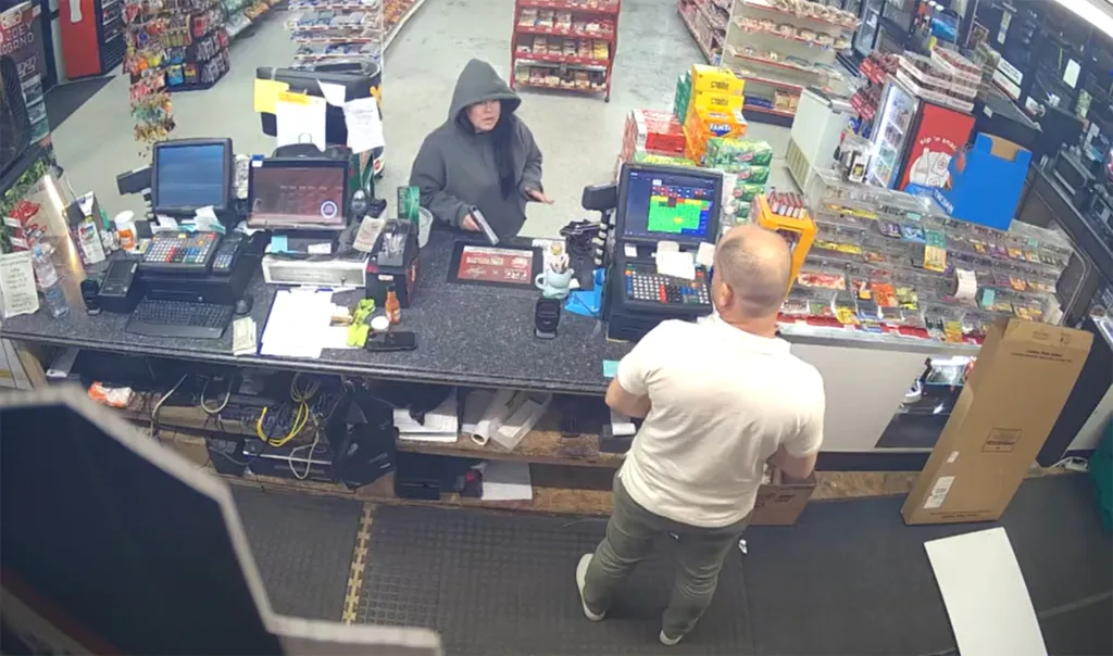 Peterson fired a shot at the back wall of the gas station store.