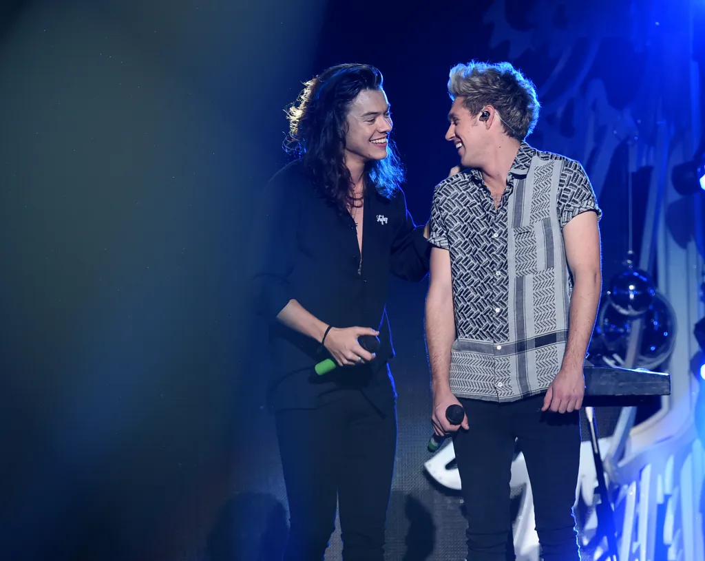 Harry Styles and Niall Horan performing onstage.