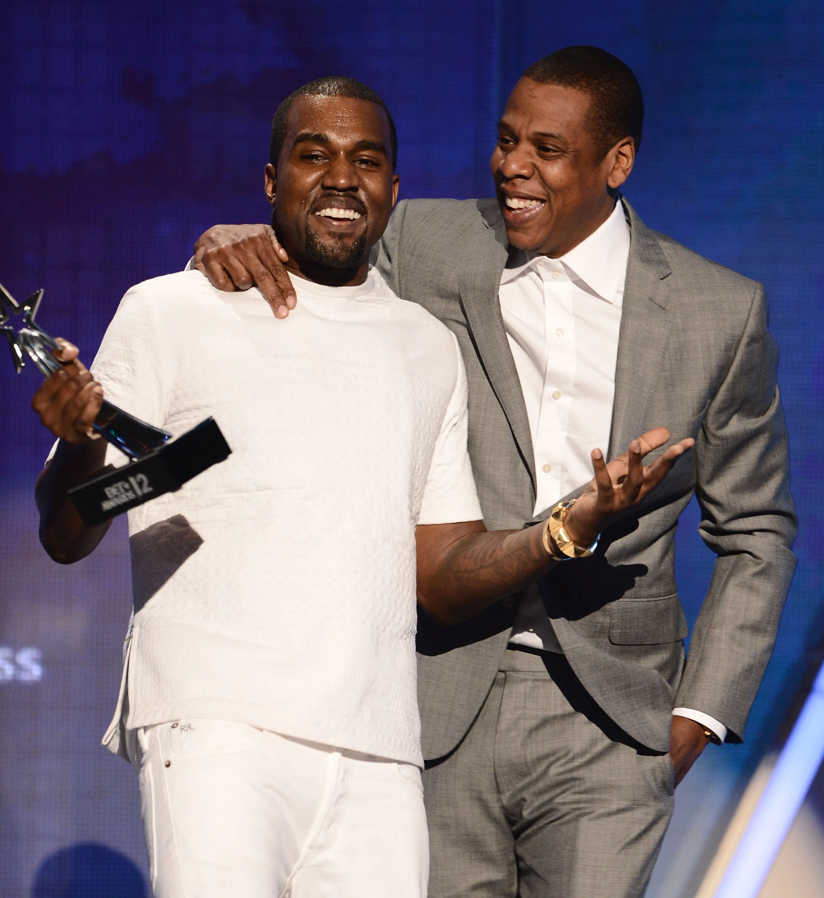 Kanye West and Jay-Z accepting the Best Group Award at the 2012 BET Awards.