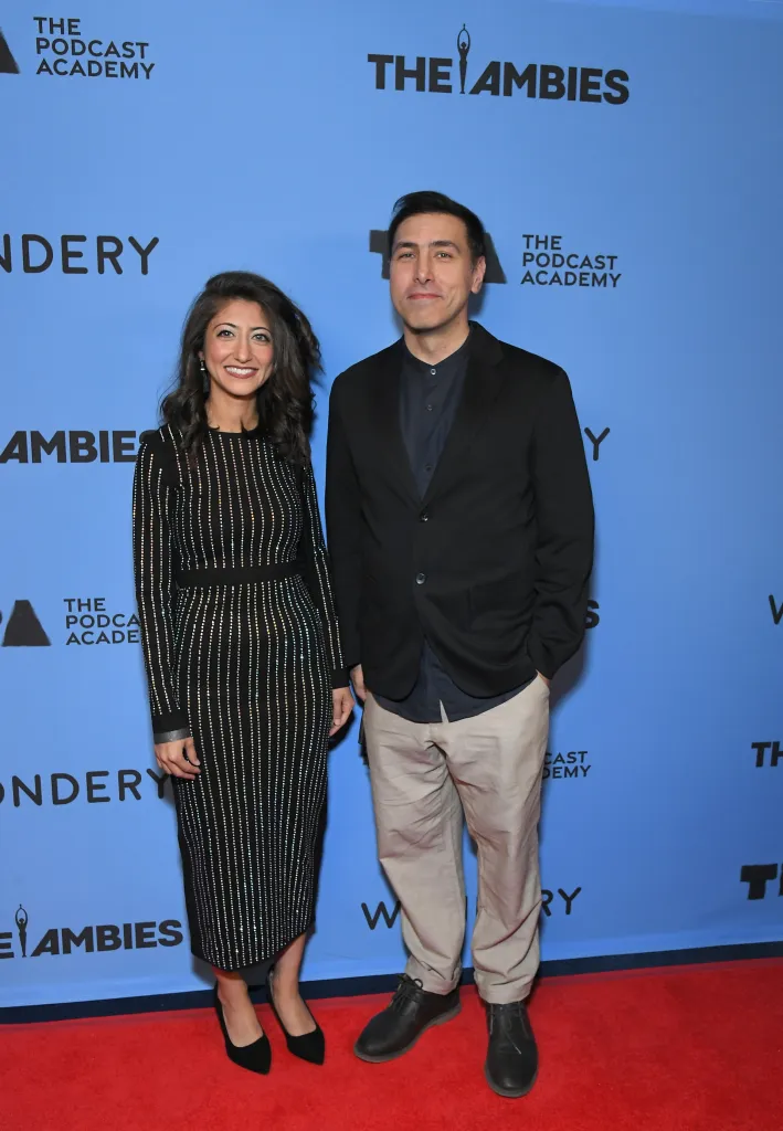 Rund Abdelfatah and Ramtin Arablouei at the Podcast Academy's second annual Ambies awards.
