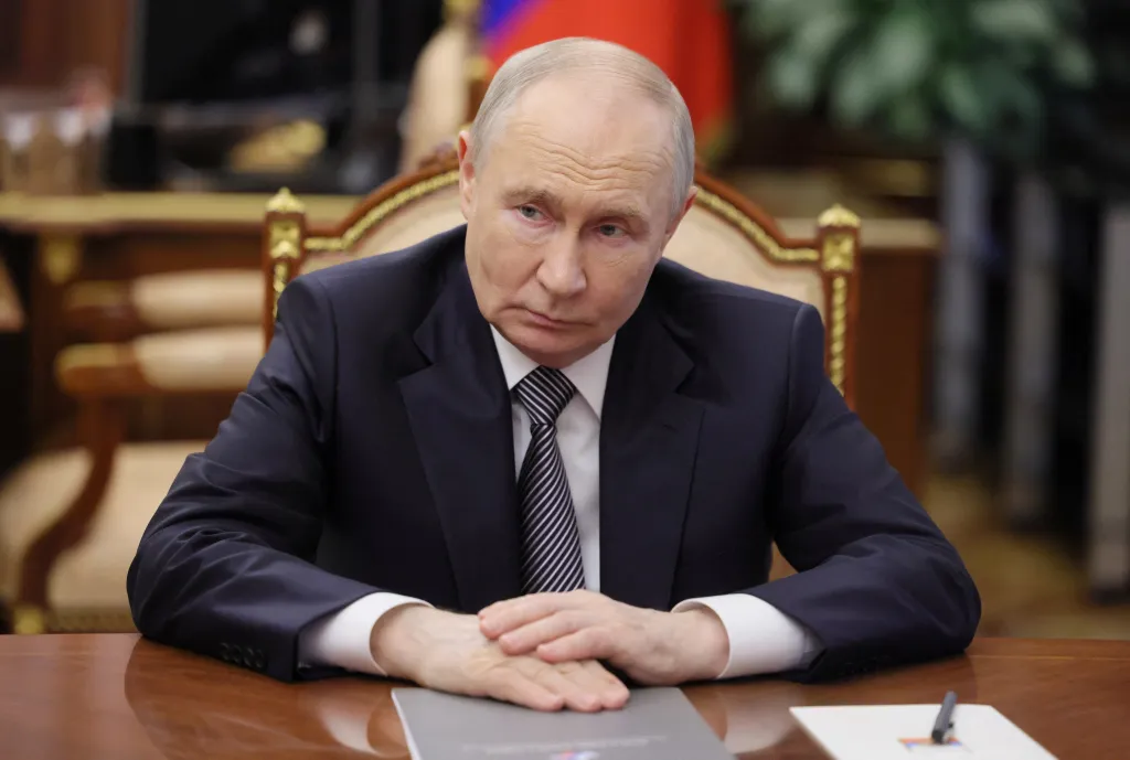 Russia's President Vladimir Putin attends a meeting with head of the Russian Union of Industrialists and Entrepreneurs Alexander Shokhin in Moscow, Russia, May 26, 2026.