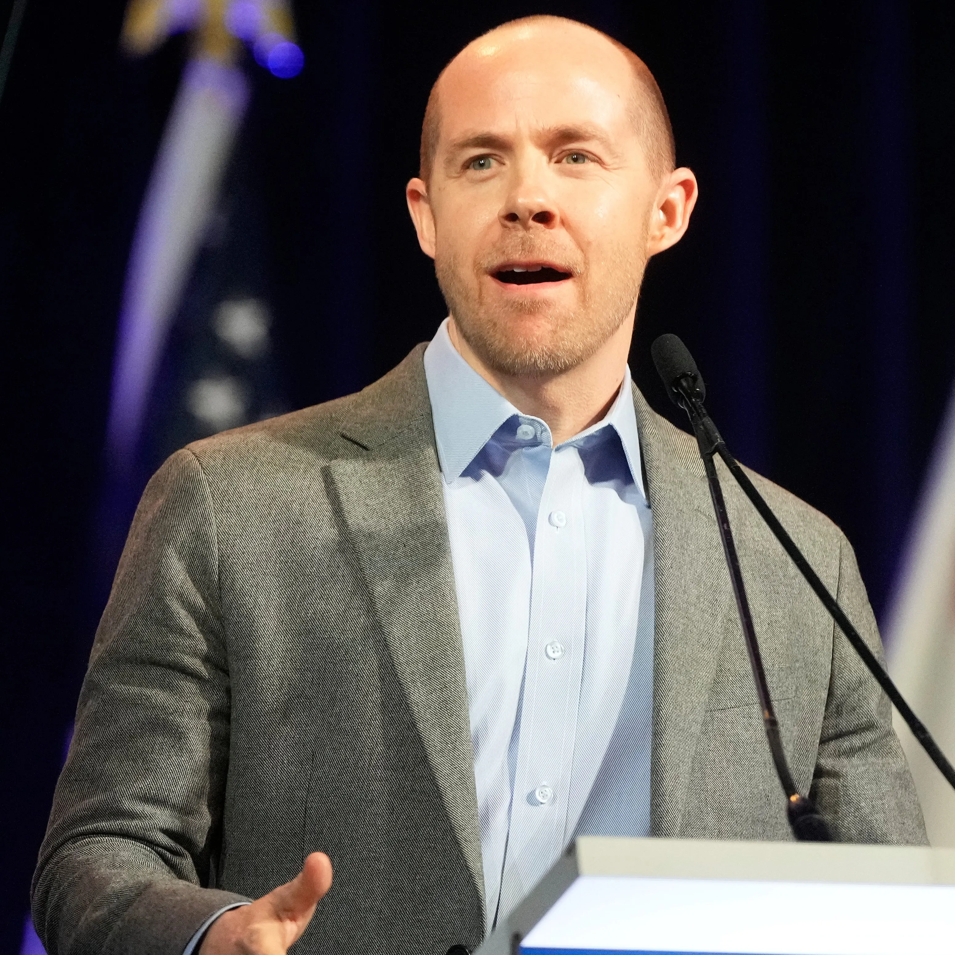 Rusty Hicks speaks at the 2026 California Democratic Party State Convention.